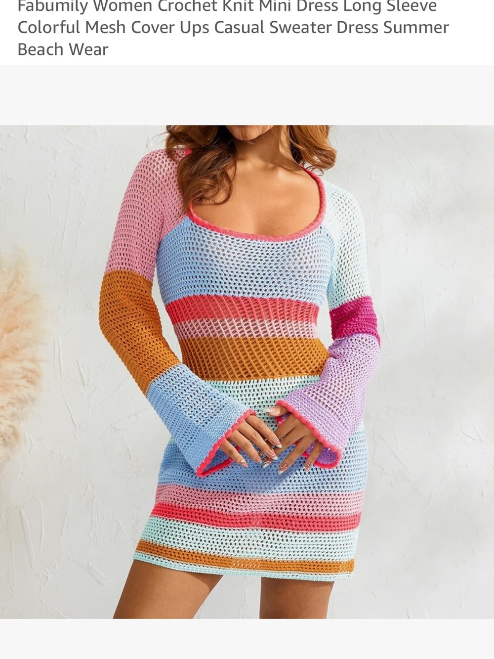 Colorblock Crochet Knit Mini Dress Coverup